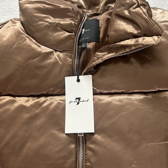 7 For All Mankind Cropped Puffer Jacket Bronze Size L NWT - Picture 2 of 8